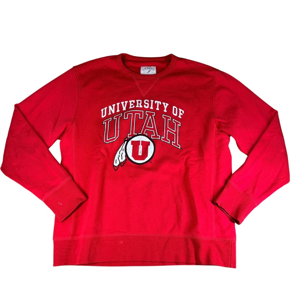 League University of Utah Utes Sweatshirt Graphic Red Large Cotton Blend Women